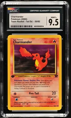 CGC 9.5 MINT+ Charmander 2000 Team Rocket 1st Edition 50/82 Pokemon Card - Image 1