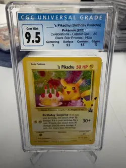 2021 Pokemon Celebrations Birthday Pikachu Black Star Promo CGC 9.5 Blue Label - Image 1