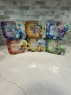 Pokemon TCG Paradox Destinies Tins Set of ALL 6 Tins (30 Total Packs) - Image 1