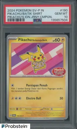 2024 Pokemon SV-P Pikachu's Indonesian Journey Pikachu Berkemeja Batik PSA 10 - Image 1