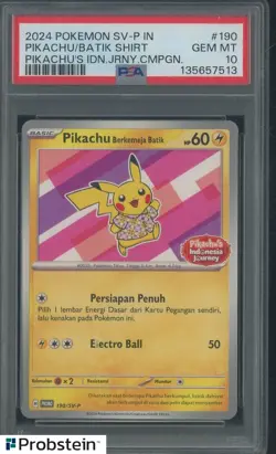 2024 Pokemon SV-P Pikachu's Indonesian Journey Pikachu Berkemeja Batik PSA 10 - Image 1