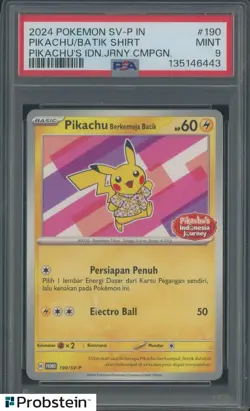 2024 Pokemon SV-P Pikachu's Indonesian Journey Pikachu Berkemeja Batik PSA 9 - Image 1