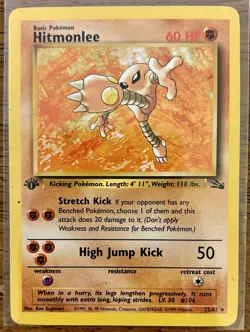 1st Edition Hitmonlee 22/62 - Rare Non Holo - WOTC Fossil Set Pokemon Card - Image 1