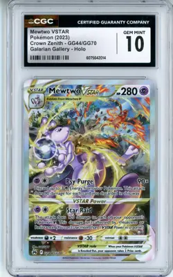 CGC GEM MINT 10 Mewtwo VSTAR GG44/GG70 Crown Zenith: Galarian Gallery Holo 2023 - Image 1