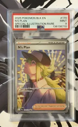 2025 POKEMON BLK EN-BLACK BOLT SPECIAL ILLUSTRATION RARE #170 N'S PLAN PSA 9 - Image 1