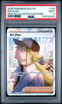 2025 POKEMON BLK EN BLACK BOLT SPECIAL ILLUSTRATION RARE #170 N'S PLAN PSA 9 - Image 1