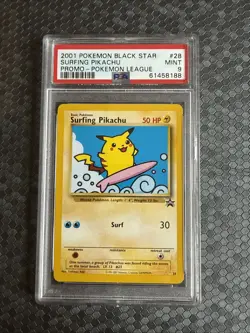 Surfing Pikachu 28 Black Star Promo 2001 Pokemon League Card Graded PSA 9 MINT - Image 1