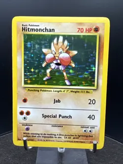 Hitmonchan 7/102 Base Set Rare Holo Pokemon Card WOTC 1999 - LP / NM - Image 2