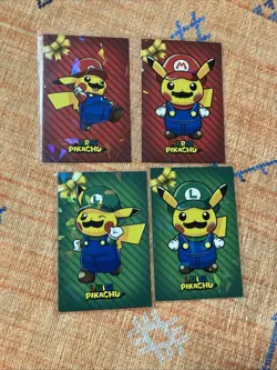 Pokemon 2024 Card Database Christmas Set Mario Luigi Pikachu 4x Set Gold Foil - Image 1