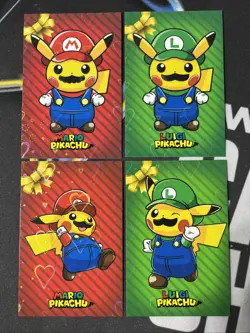 Pokemon 2024 Card Database Christmas Set Mario Luigi Pikachu 4x Set Heart Holo - Image 1