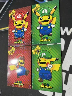 Pokemon 2024 Card Database Christmas Set Mario Luigi Pikachu 4x Set Heart Holo - Image 2