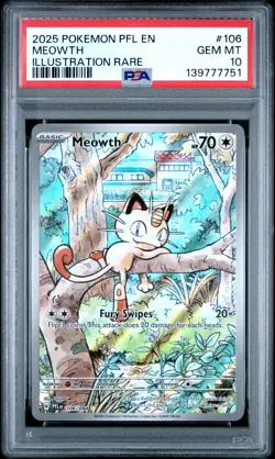 2025 POKEMON PFL EN-PHANTASMAL FLAMES ILLUSTRATION RARE #106 MEOWTH PSA 10 - Image 1