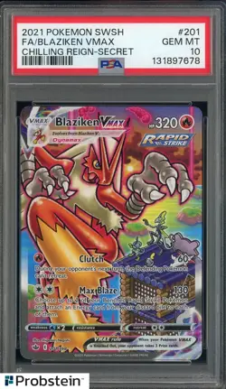 2021 POKEMON SWSH CHILLING REIGN SECRET #201 FA BLAZIKEN VMAX PSA 10 GEM MINT - Image 1
