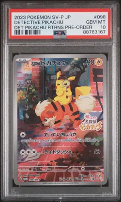 2023 POKEMON JPN SV-P PROMO #098 DETECTIVE PIKACHU PSA 10 - Image 1