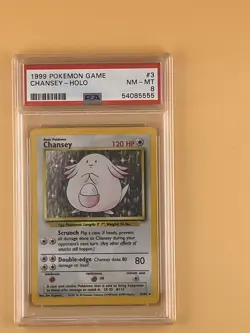 1999 Pokemon TCG Chansey 3/102 Base Set Unlimited Holo Rare PSA 8 NM-MT - Image 1