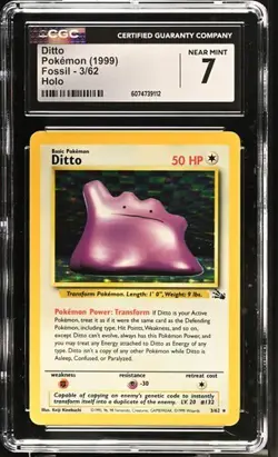 1999 Pokemon Fossil Unlimited Ditto Holo CGC 7 NEAR MINT - Image 1