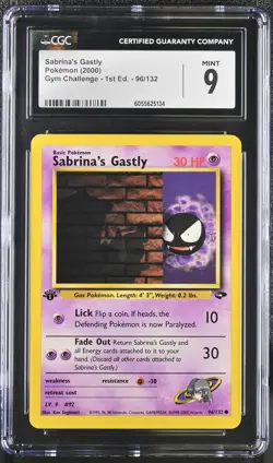 CGC 9 MINT Sabrina's Gastly Gym Challenge 1st Edition 96/132 Pokemon Card - Image 1