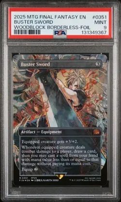 2025 MTG FINAL FANTASY WOODBLOCK BORDERLESS-FOIL #0351 BUSTER SWORD PSA 9 - Image 1