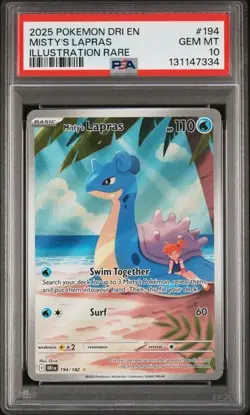 Pokemon TCG Misty's Lapras Destined Rivals 194/182 Illustration Rare Card PSA 10 - Image 1