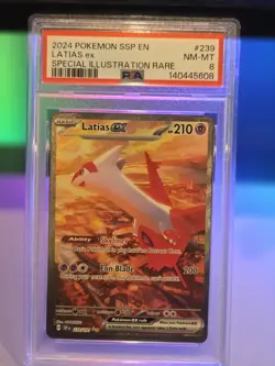 Pokemon TCG Latias EX 2024 Surging Sparks PSA 8 SIR #239 - Image 1