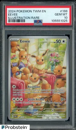 2024 POKEMON TWM EN ILLUSTRATION RARE #188 EEVEE PSA 10 GEM MINT - Image 1