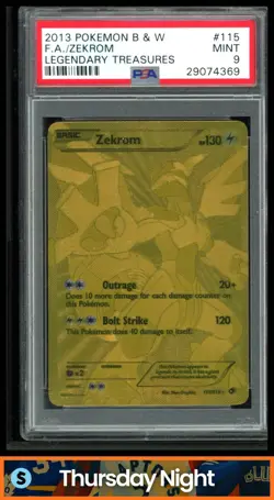 2013 POKEMON BLACK & WHITE LEGENDARY TREASURES #115/113 GOLD RARE ZEKROM PSA 9 - Image 1