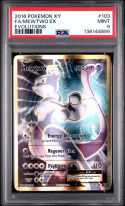 2016 Pokemon XY Evolutions Mewtwo EX Full Art 103/108 PSA 9 - Image 1