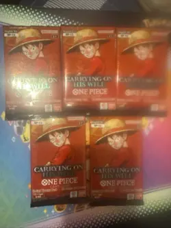 One Piece TCG - Carrying On His Will - Sleeved Booster Packs Lot Of 5 - Sealed - Image 1