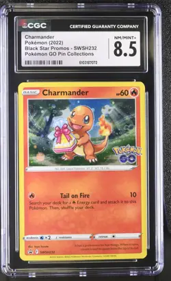 2022 POKEMON GO PIN COLLECTIONS CHARMANDER SWSH232 BLACK STAR PROMO HOLO CGC 8.5 - Image 1