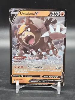 Pokemon TCG Ursaluna V 102/195 Silver Tempest Ultra Rare Foil Card NM - Image 1