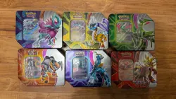 Pokemon TCG Paradox Destinies Tins Set of ALL 6 Tins (30 Total Packs) - Image 1