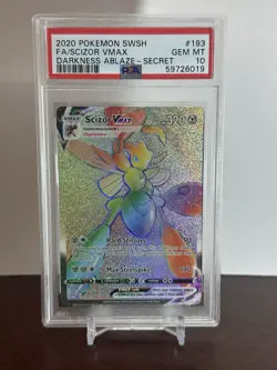 Pokemon 2020 Darkness Ablaze Scizor VMAX Rainbow Secret Rare Card 193/189 Psa 10 - Image 1