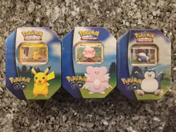 Pokemon Sword & Shield Pokemon Go Tin Set (3) Pikachu, Blissey, Snorlax *SEALED* - Image 1