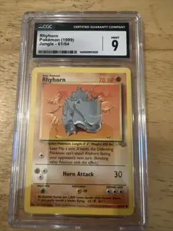 CGC 9 MINT Rhyhorn 1st Edition Jungle 61/64 Pokemon 1999 - Image 2