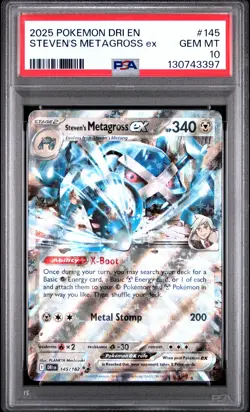 2025 POKEMON DRI EN-DESTINED RIVALS #145 STEVEN'S METAGROSS EX PSA 10 - Image 1