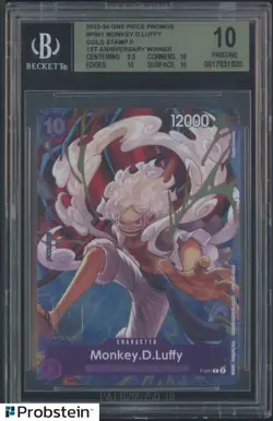2022-24 One Piece Promo Gold Stamp 1st Anniversary Winner Monkey D. Luffy BGS 10 - Image 1