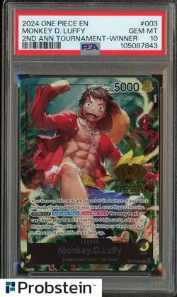 2024 One Piece EN 2nd Anniversary Tournament Winner #003 Monkey D. Luffy PSA 10 - Image 1