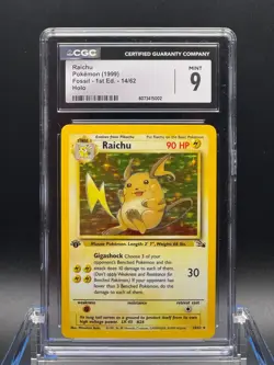 CGC 9 MINT ✨ - Raichu 14/62 Fossil 1st Edition Holo - 1999 Pokemon - Image 1