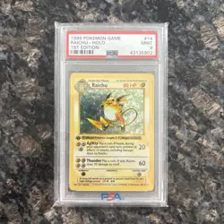 1999 POKEMON BASE SET 1ST EDITION SHADOWLESS #14 RAICHU-HOLO PSA 9 MINT - Image 1