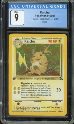 1999 Pokemon Fossil #14 Raichu Holo 1st Edition CGC 9 - Image 1