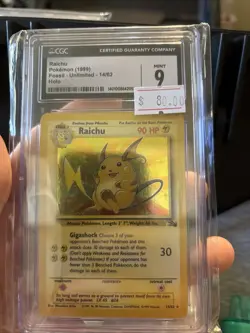 1999 Pokemon Fossil Raichu 14/62 Holo CGC 9 - Image 1