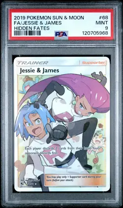 2019 POKEMON SUN & MOON HIDDEN FATES #68 FULL ART/JESSIE & JAMES PSA 9 - Image 1