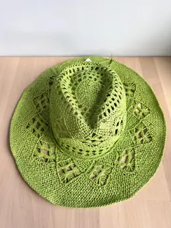 Urban Outfitters Jessie Straw Cowboy Hat Lime Green Distressed Western Festival - Image 2