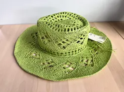 Urban Outfitters Jessie Straw Cowboy Hat Lime Green Distressed Western Festival - Image 3