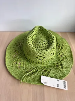 Urban Outfitters Jessie Straw Cowboy Hat Lime Green Distressed Western Festival - Image 4