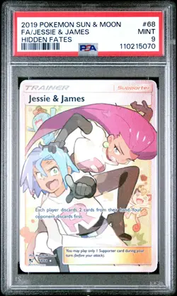 2019 POKEMON SUN & MOON HIDDEN FATES #68 FULL ART/JESSIE & JAMES PSA 9 - Image 1
