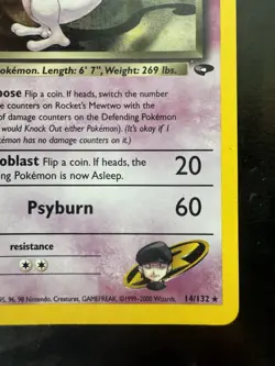 Pokemon Rocket’s Mewtwo 14/132 Gym Challenge Vintage Holo Card WOTC (MP) - Image 5