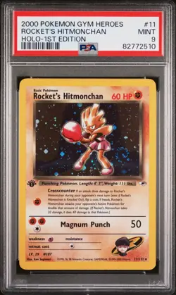 Pokemon 1st Edition Rocket's Hitmonchan 011/132 - PSA 9 MINT - Gym Heroes *SWIRL - Image 1