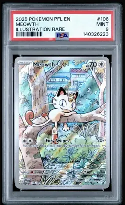 2025 Pokemon Phantasmal Flames MEOWTH #106 Illustration Rare PSA 9 MINT - Image 1