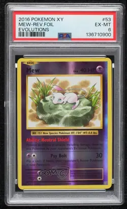 Mew Reverse Foil Pokemon XY Evolutions 20th Anniversary PSA 6 - Image 1